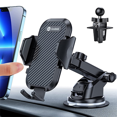 andobil Car Phone Holder [Bumpy Roads Friendly] Adjustable Long Arm Phone Holder for Car Easy Clamp Hands-Free Universal Fit for Dashboard Windshield Vent iPhone Samsung and More Phones